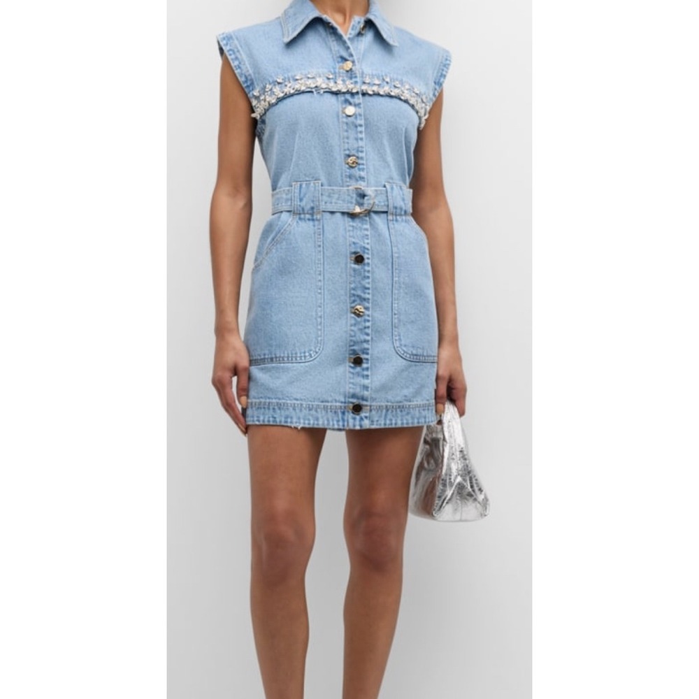 ACLER Sleeveless Denim Dress Embellished Belted Shirt Dress Mini - Picture 2 of 12